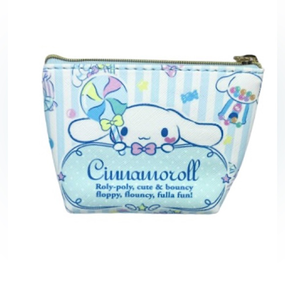NEW Sanrio Pale Blue Striped Cinnamoroll Candy PU Leather Girls Coin Purse